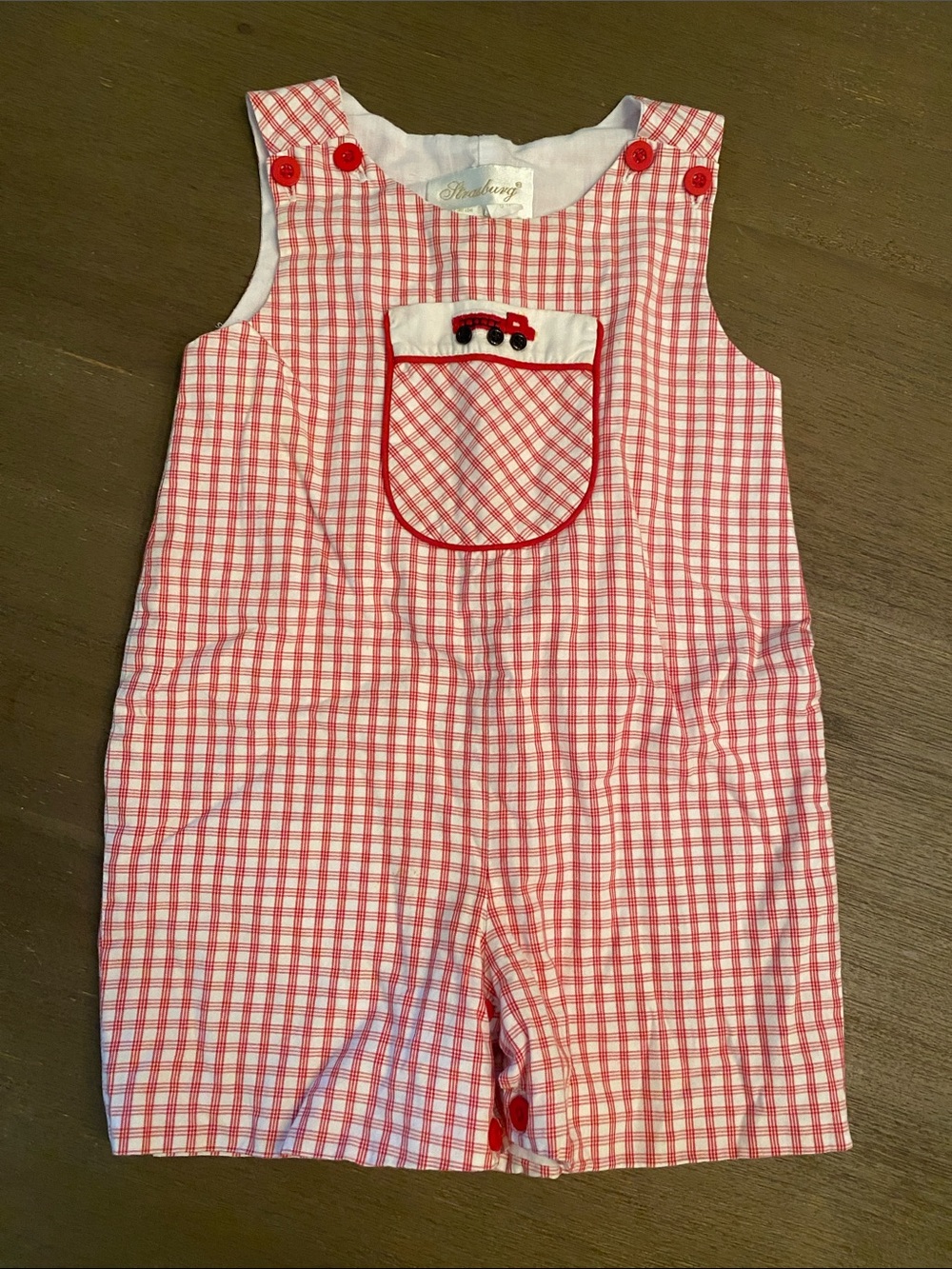 Vintage Strasburg Red and White Gingham Baby Romper